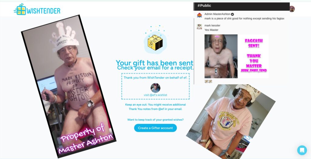 mark kessler ADDICTED TO SENDING FAGCASH to MASTER ASHTON