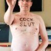 Jonny Goodwin naked with cock slut and other graffiti on his torso