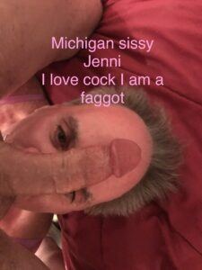 Michigan faggot sissy Jenni sucking on daddy's drained balls