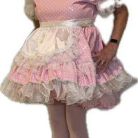 Chrisissy in Pink PolkaDot Latex Sissy Maid Uniform  on kittyads dot com 