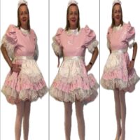 Dumb Sissy Bitch Chrisissy in Pink Polka Dot Latex Sissy Maid Uniform 