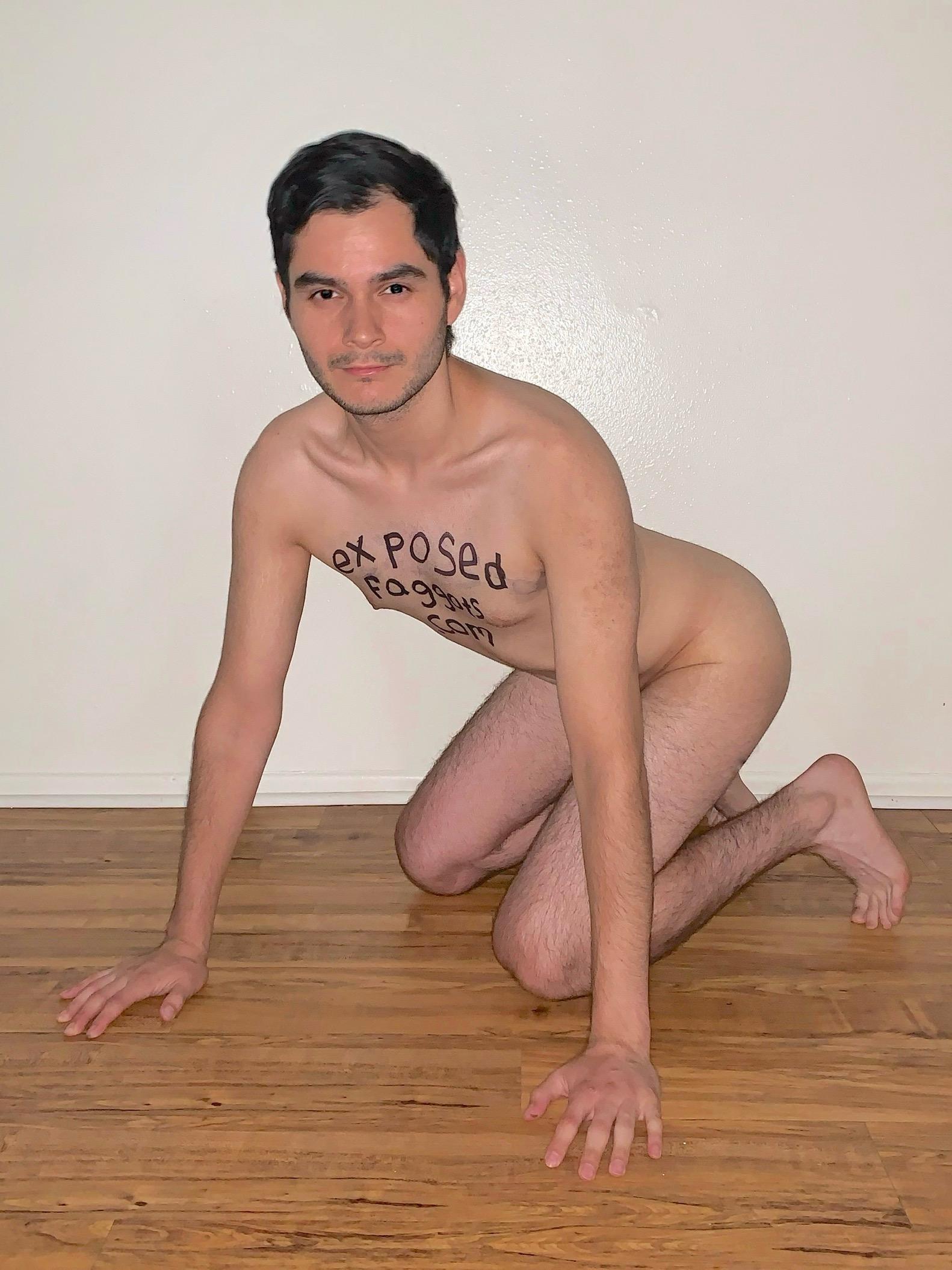 exposedfaggots body writing fag on all fours